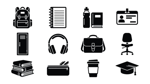 Set of school and study related flat icons with transparent background