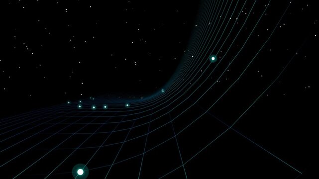 Futuristic Perspective Cyber Grid Motion Background with Curved Wireframe and Glowing Nodes 4K.