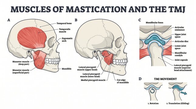 Muscles of mastication and temporomandibular joint anatomy chart