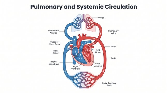 Pulmonary and systemic circulation anatomy chart of the double circulatory system