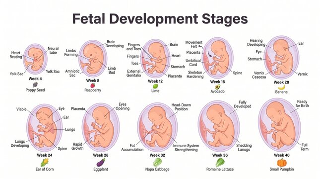 Fetal development stages anatomy chart week by week