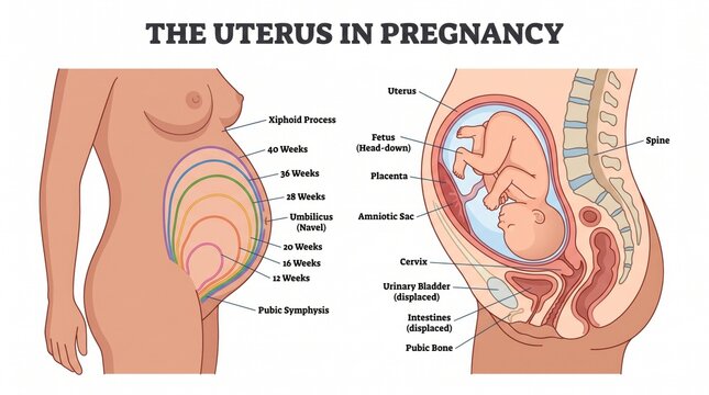 Pregnancy uterus growth anatomy chart with fundal height by week
