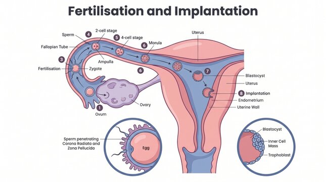 Fertilisation and implantation anatomy chart from egg to blastocyst