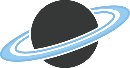 Planet Saturn vector graphic illustration with blue rings and dark sphere on transparent background © Naseem