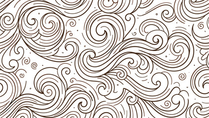 Obraz premium Abstract Ocean Wave Seamless Pattern Featuring Hand Drawn Swirls, Curly Lines, and Wind Flow Vignette Illustrations for Coloring Books and Textile Background Designs