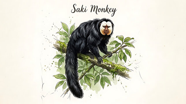 Saki Monkey Clipart Vector Primate Illustration Wildlife Animal Icon Outline Sketch