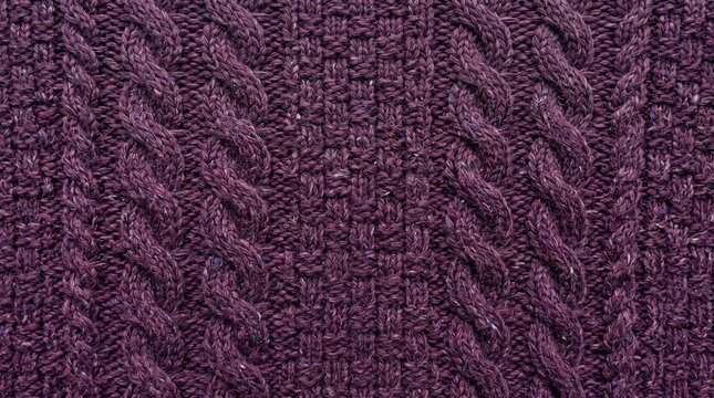 Knitted fabric texture, close-up photo of purple wool sweater pattern with cable knit details and cozy winter clothing design