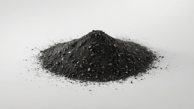 Dark powder piled high on a stark white surface