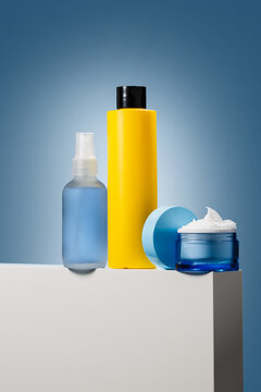 Skincare trio with cream jar and toner