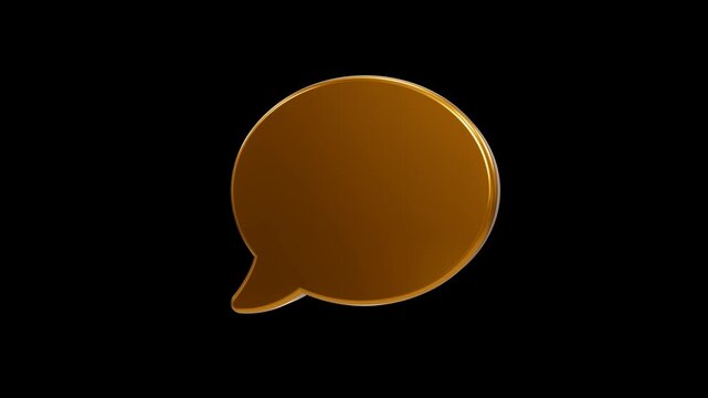 Shiny 3D Golden Speech Bubble Icon on Black Background