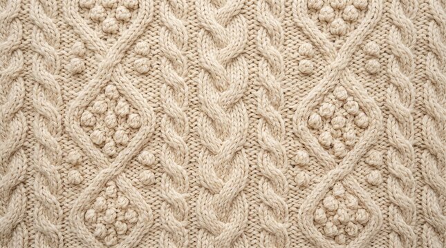 Knitted fabric background texture with cable knit woolen pattern for winter clothing and fashion textile design