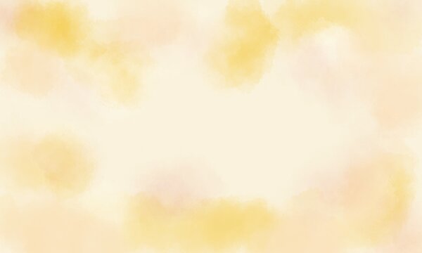 Soft pastel yellow watercolor cloud background, gentle cream wash texture frame for design template