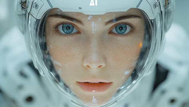 A humanoid robot, artificial intelligence is thinking or analyzing data with glowing code structure floating in the head