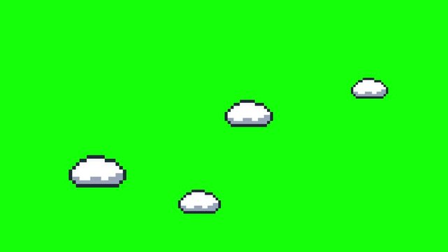 Pixel Art White Clouds Floating on Green Screen Fit for Retro Video Game and 8-Bit Sky Animation