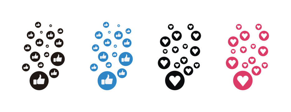 Social media engagement icons arranged in ascending popularity patterns for digital marketing presentations