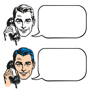 Vintage style illustration clipart - Man talking on the phone - Comic Bubble.