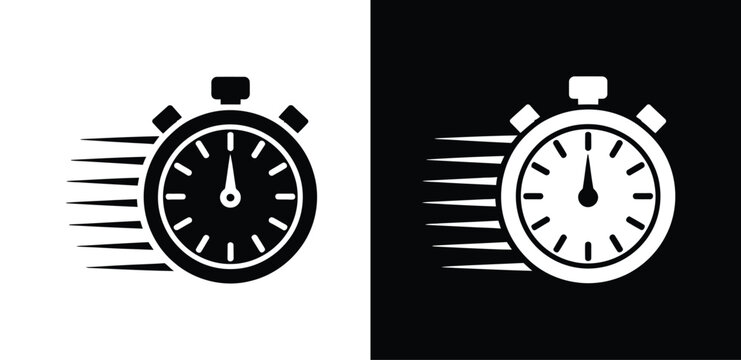 Time fast icon, speed clock symbols, quick service, rapid delivery, countdown, fast response, urgent timing, solid pictogram, vector illustration