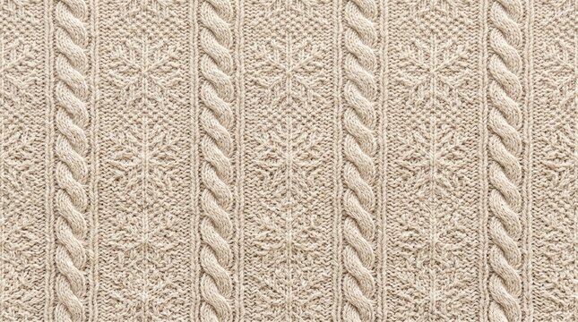 Knitted fabric background texture winter textile beige cable knit woolen clothing pattern warm material