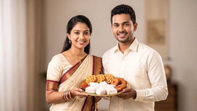 Sri Lankan New Year, couple, traditional food, Aurudu, festive food, kiribath, Sinhala New Year, family celebration, traditional sweets, hospitality