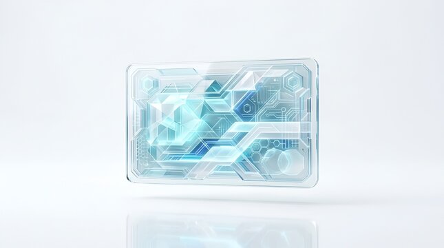 Transparent futuristic credit card with glowing light blue circuit board internal structure futuristic technology digital finance banking innovation electronic cir
