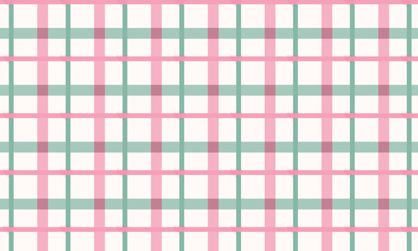 Soft pink and mint green plaid pattern with white background for textile and decor applications