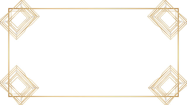 Art deco style gold geometric frame with layered square corner accents as clean cutout