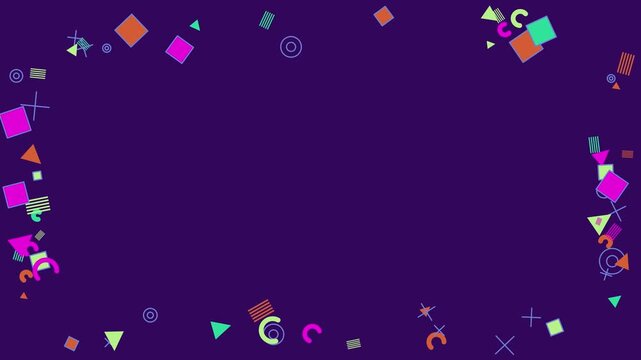 Abstract Geometric Shapes Floating and Rotating Frame on Purple Background