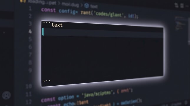 Glowing empty code block display inside screen showing code editor with blurred programming.