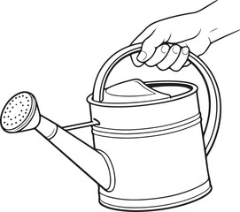 Watering can hand holding garden watering pot outline vector © Abdul