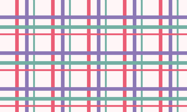 Pastel plaid pattern with intersecting lines in soft pink purple and green on white background for textile design