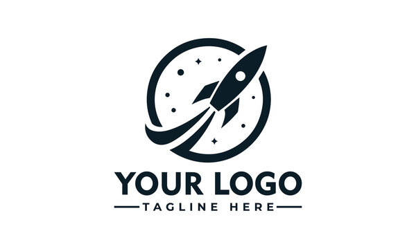 Inspiring rocket launch logo design, symbolizing innovation, progress, and future exploration with a sleek, modern aesthetic and customizable space for brand identity