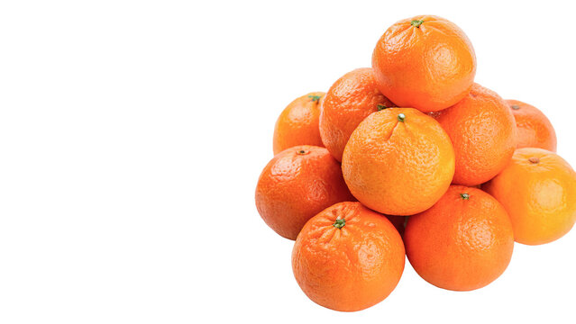 Pile stack of fresh ripe orange mandarins layout isolated on transparent background