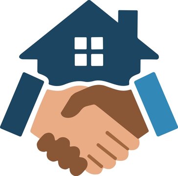 Handshake icon with house silhouette representing real estate deal, property agreement, and home ownership