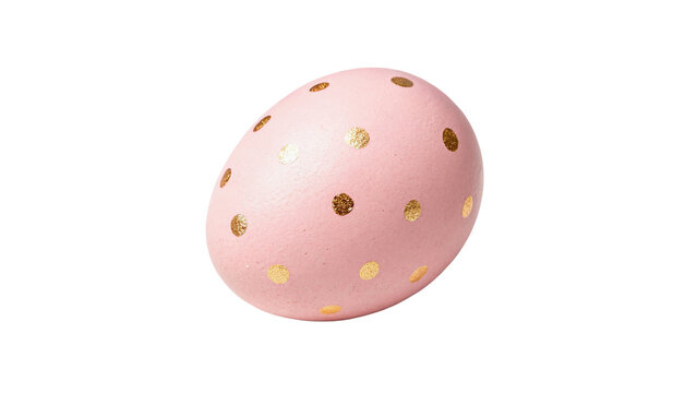 Beautiful pink painted Easter egg golden dots isolated on transparent background