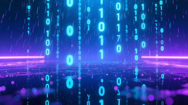 Blue binary code falling from sky