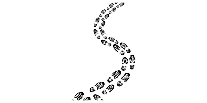 Trail of black footprint symbols on a winding path.