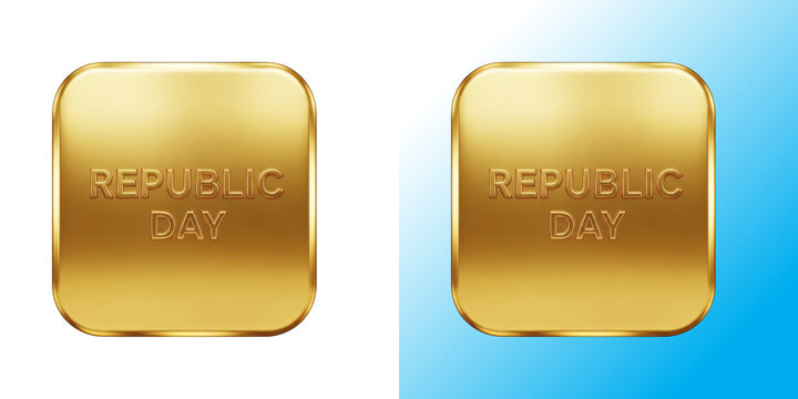 Shiny gold square button icon with a metallic texture isolated on a clean white background