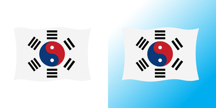 South korea national flag design with yin yang symbol and black trigrams on a white background