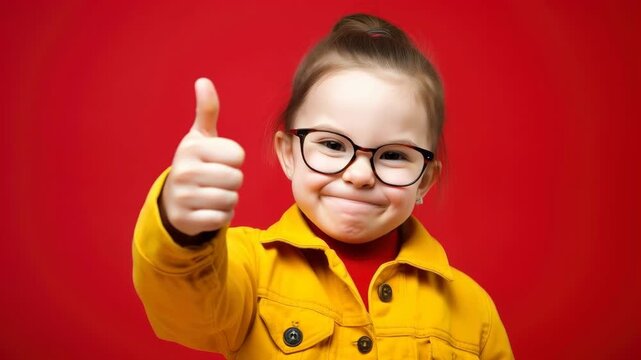 Young Girl in a Yellow Jacket Giving a Thumbs Up with a Playful Face
