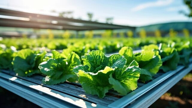 Rows of Lettuce Growing in a Modern Hydroponic Farm