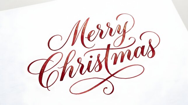 Elegant red glitter calligraphy merry christmas lettering isolated on white background