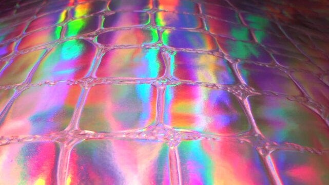 Holographic Iridescence Crocodile Faux Leather Texture Close Up