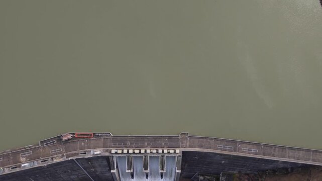 Aerial flyover reveals Clyde Dam spill gates open, releasing water into river below