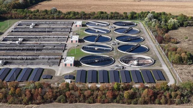 Aerial View of Mannheim Wastewater Treatment Plant in Germany