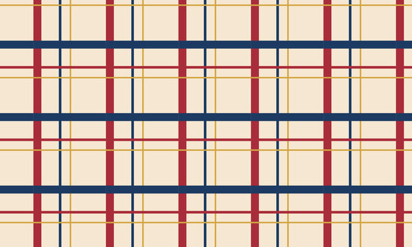 Classic plaid pattern in navy blue crimson red and gold on a cream background