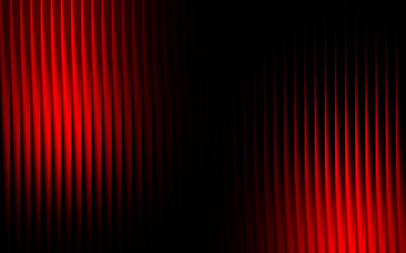Abstract background, featuring vertical parallel, lines in vibrant, red color with, deep black shadows, creating a sense, of depth and dimension