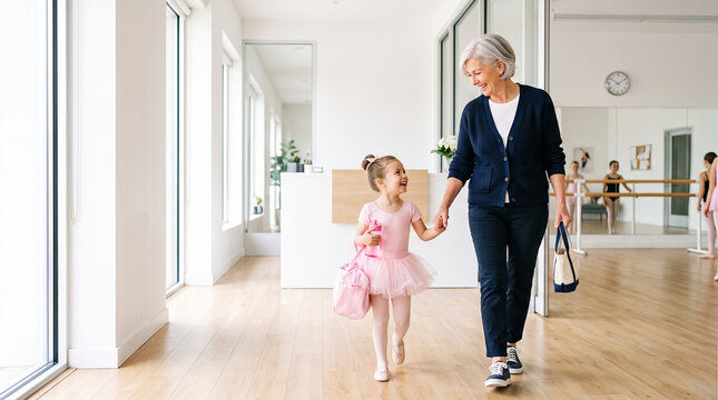 Grandmother accompanying granddaughter to ballet class