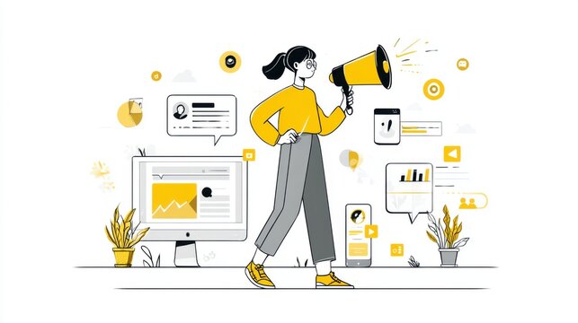 Digital marketing concept with online channels for brand promotion and digital advertising strategy