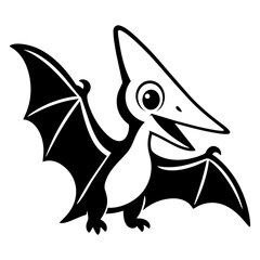 Cute Pterosaur Cartoon Icon in Black and White © kaGFX