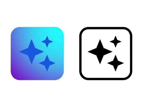 Sparkle magic star icon set with gradient blue purple and black line.